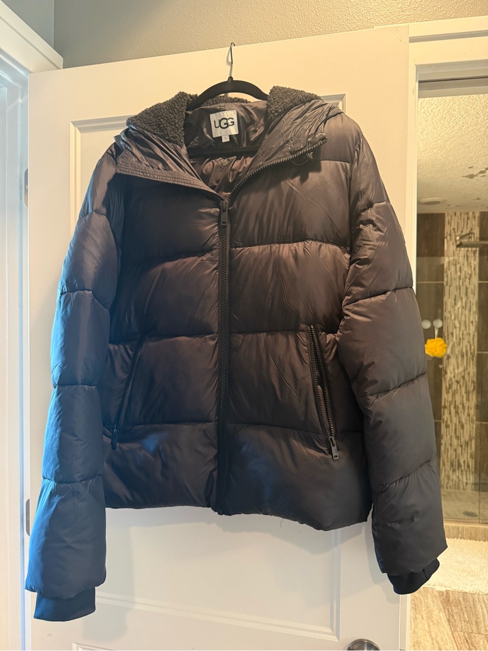 UGG Men's Black Quilted Puffer Jacket with Hood